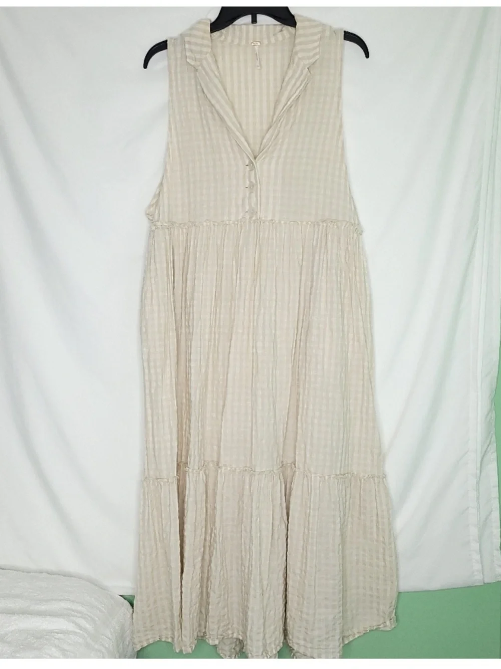 Free People Cream Textured gingham  Dress